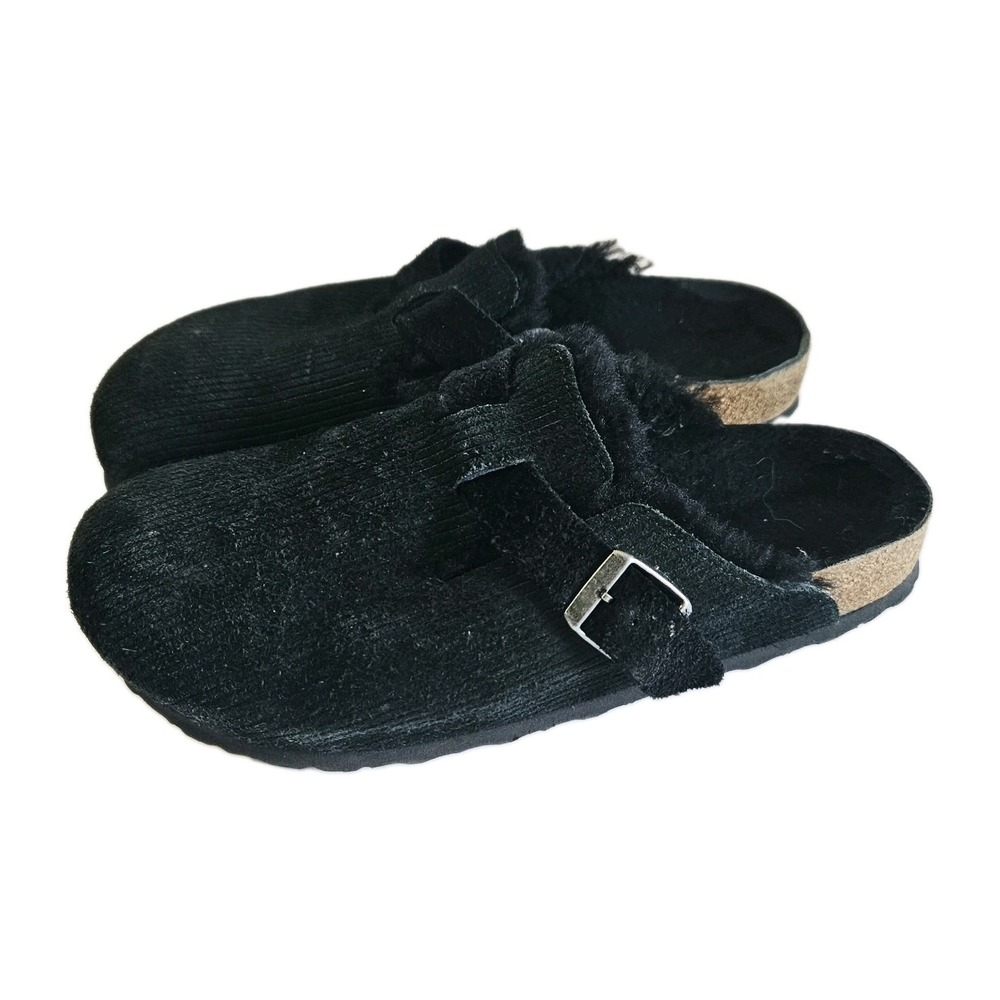 BIRKENSTOCK BOSTON GENUINE Shearling Lined Clog Black Suede Sz L9/M7 - EU 40